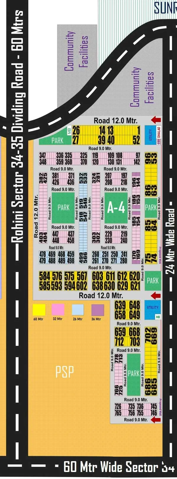 Rohini Sector 34 Layout Plan Maps - PKT A1 to A4 and C1 to C6